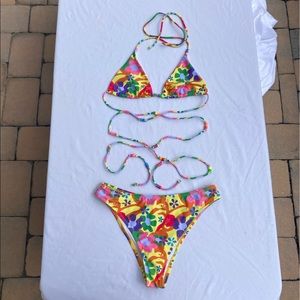 Shein Floral Multicolor Wrap Bikini Set
